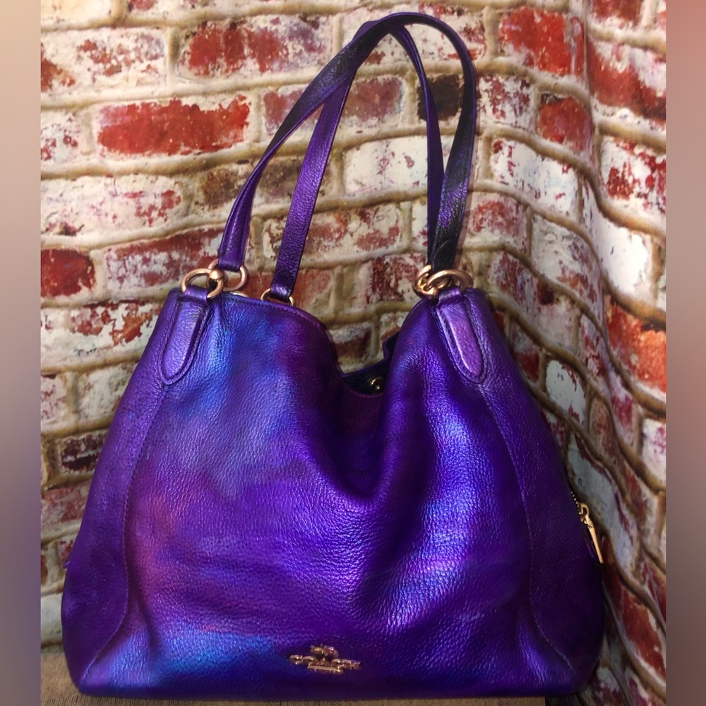 STUNNING Coach Madison Metallic Purple Mult Color Pebbled Leather Shoulder Bag - Picture 1 of 14